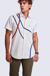 NM Tricolour Striped Semi Formal Shirt | Half Sleeves | Stylish Design